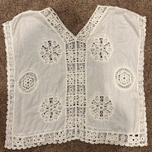 Leshop Boho Crochet Lace V-Neck Poncho Top White LG